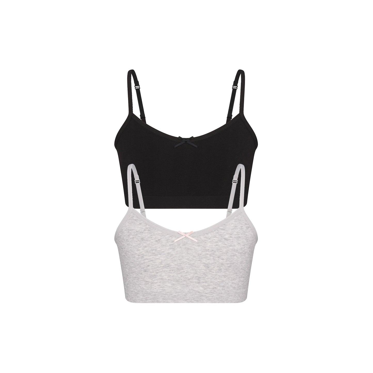 COTTON SEAMLESS JUNIORS BRALETTE 2-PACK | LIGHT HEATHER GREY AND SOOT