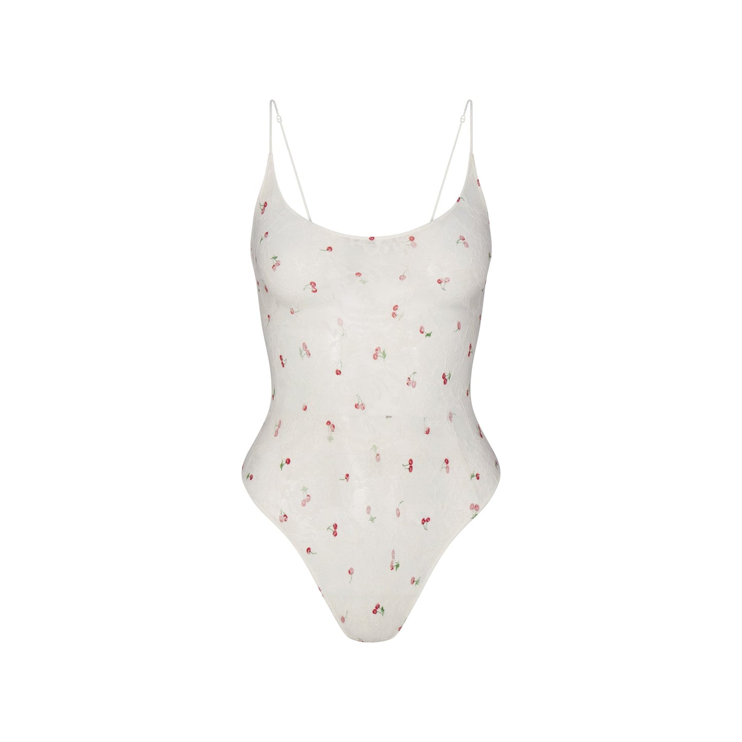 STRETCH LACE SCOOP NECK BODYSUIT | IVORY CHERRY PRINT