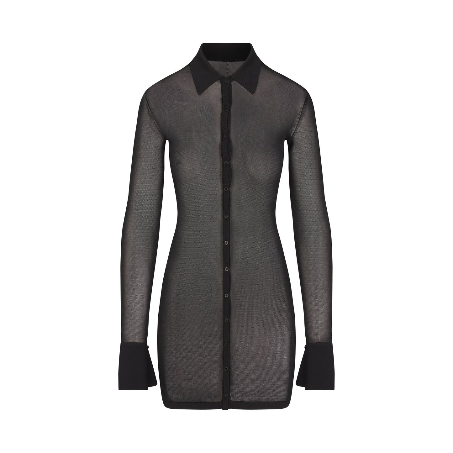 SLINKY KNIT BUTTON DOWN MINI DRESS | OBSIDIAN