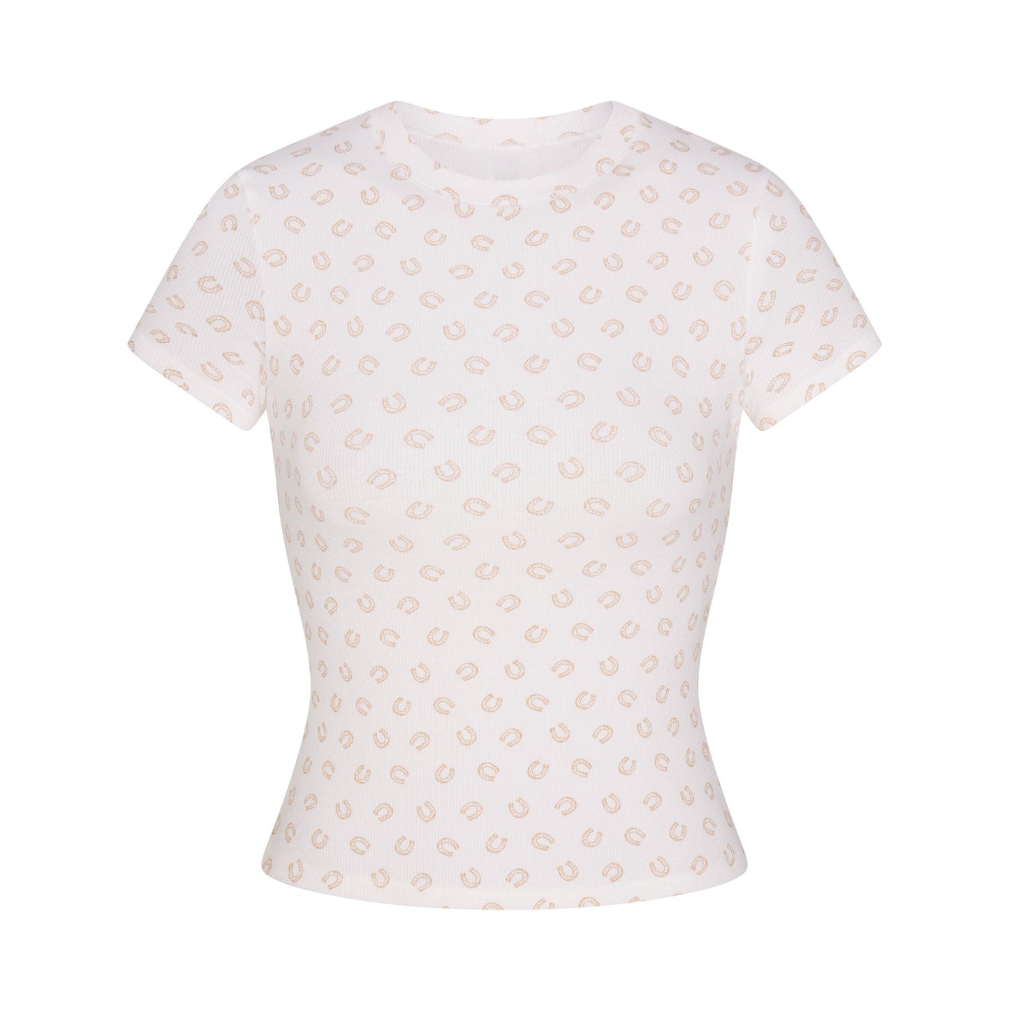 COTTON RIB T-SHIRT | OCHRE HORSESHOE PRINT