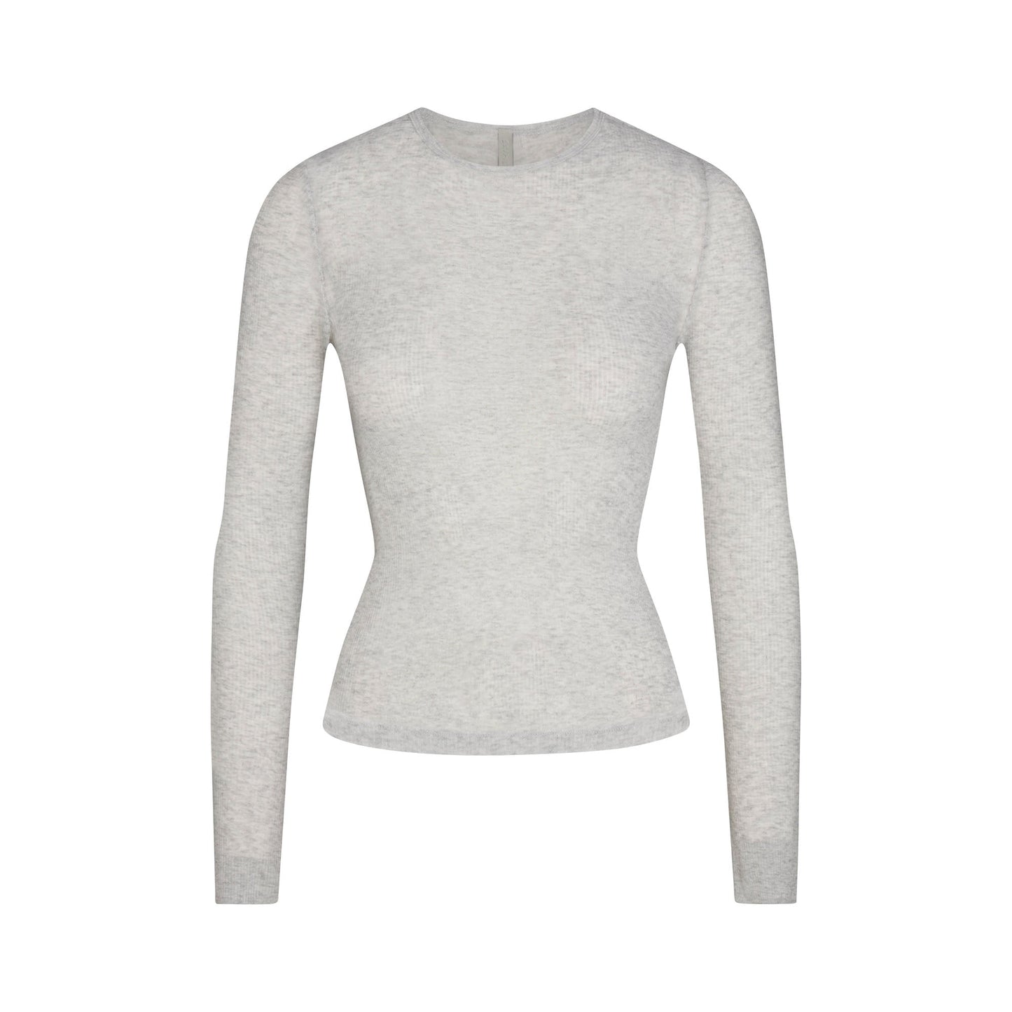 SHEER RIB LONG SLEEVE TOP | LIGHT HEATHER GREY