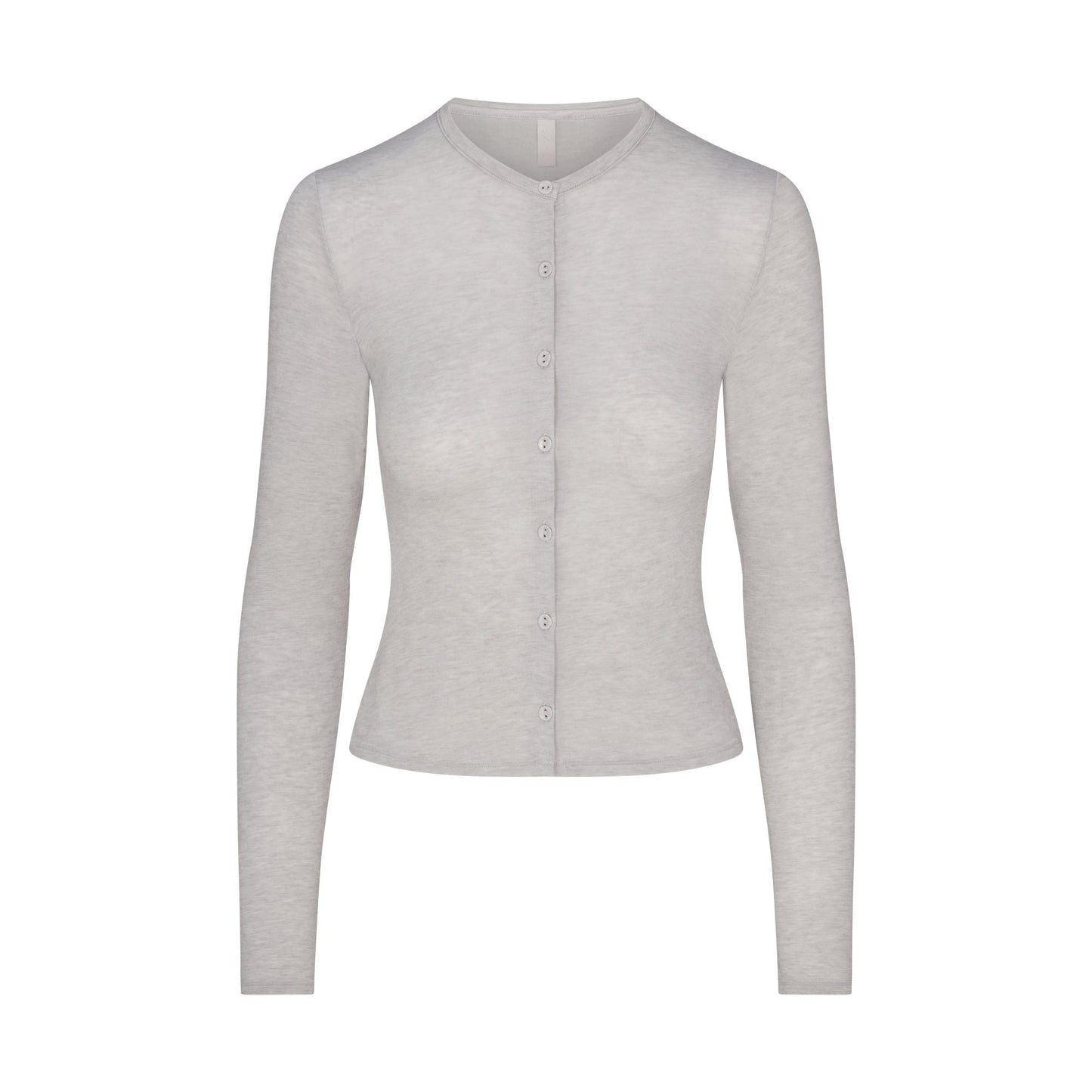 SHEER MODAL CARDIGAN WITH COVERED BUTTONS | HEATHER GREY