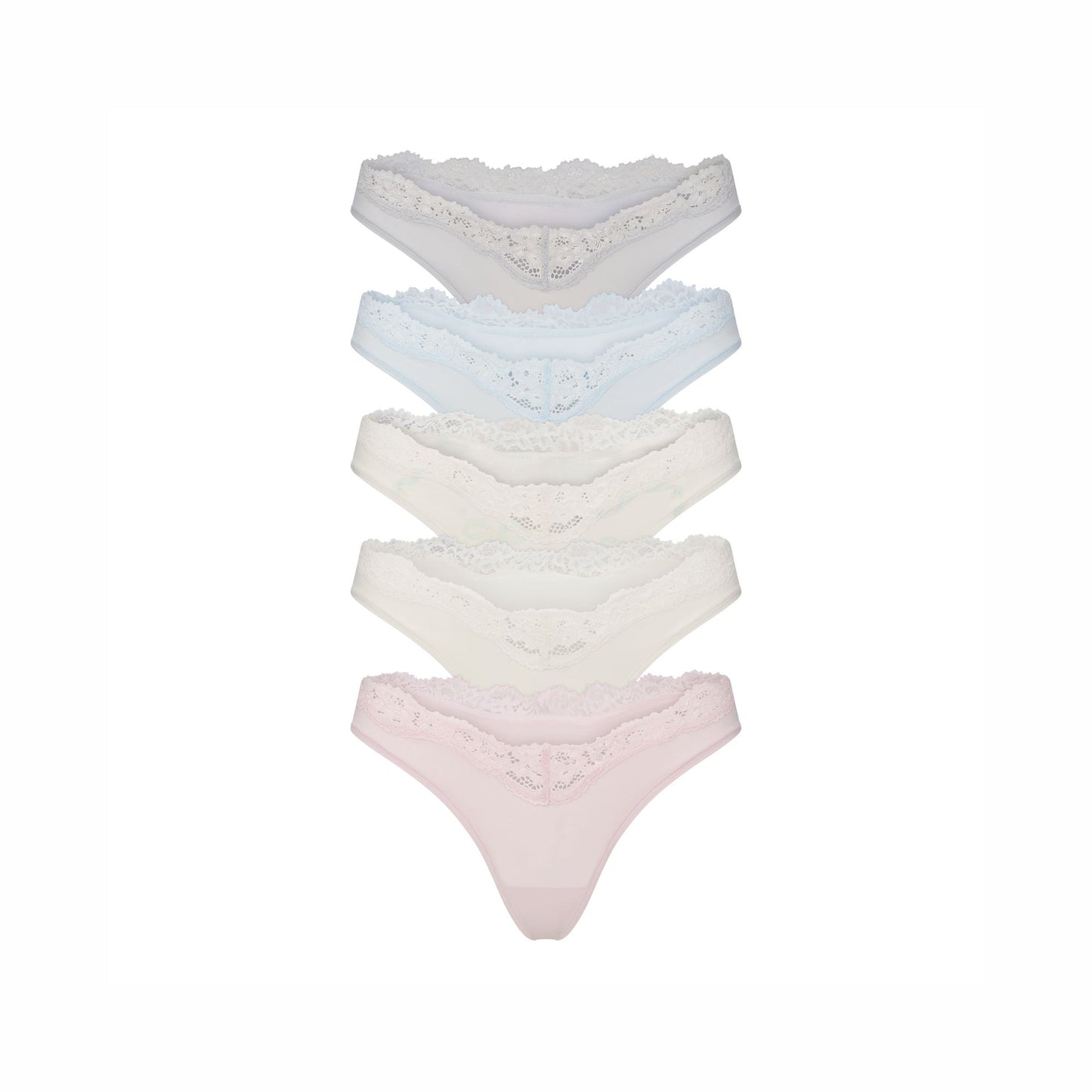 FITS EVERYBODY LACE DIPPED THONG 5-PACK | IVORY PEARL BOW MULTI