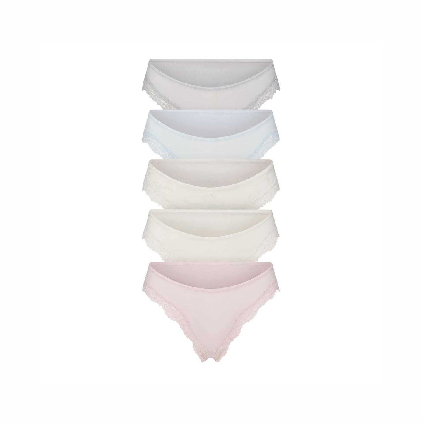 FITS EVERYBODY LACE CHEEKY TANGA 5-PACK | IVORY PEARL BOW MULTI