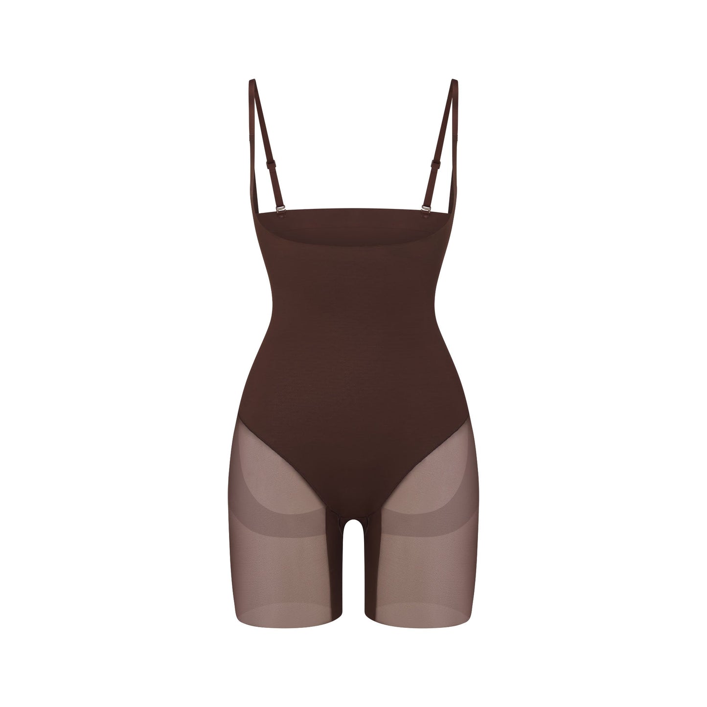 POWER MESH SHAPEWEAR CORE SCULPT OPEN BUST MID THIGH BODYSUIT | COCOA