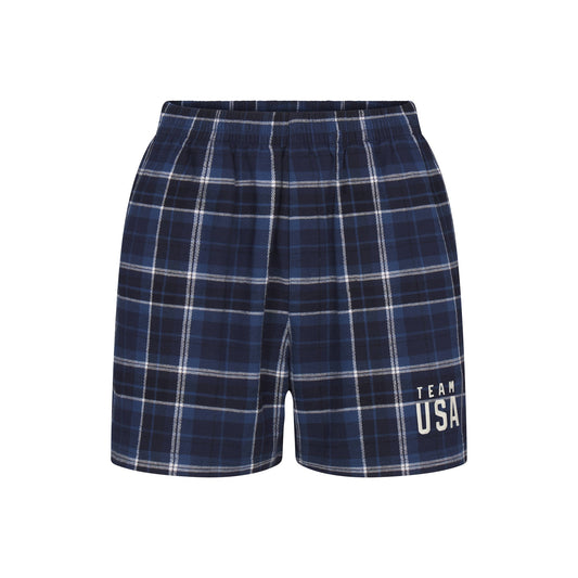 SKIMS FOR TEAM USA FLANNEL SLEEP MENS OLYMPIC SHORT | NAVY PLAID