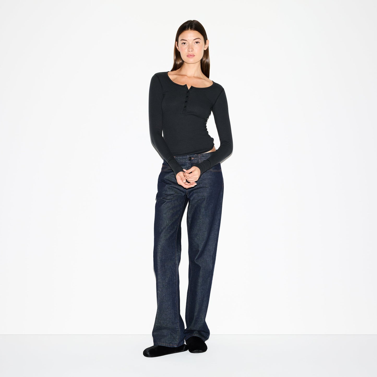 COTTON RIB SCOOP NECK HENLEY | SOOT