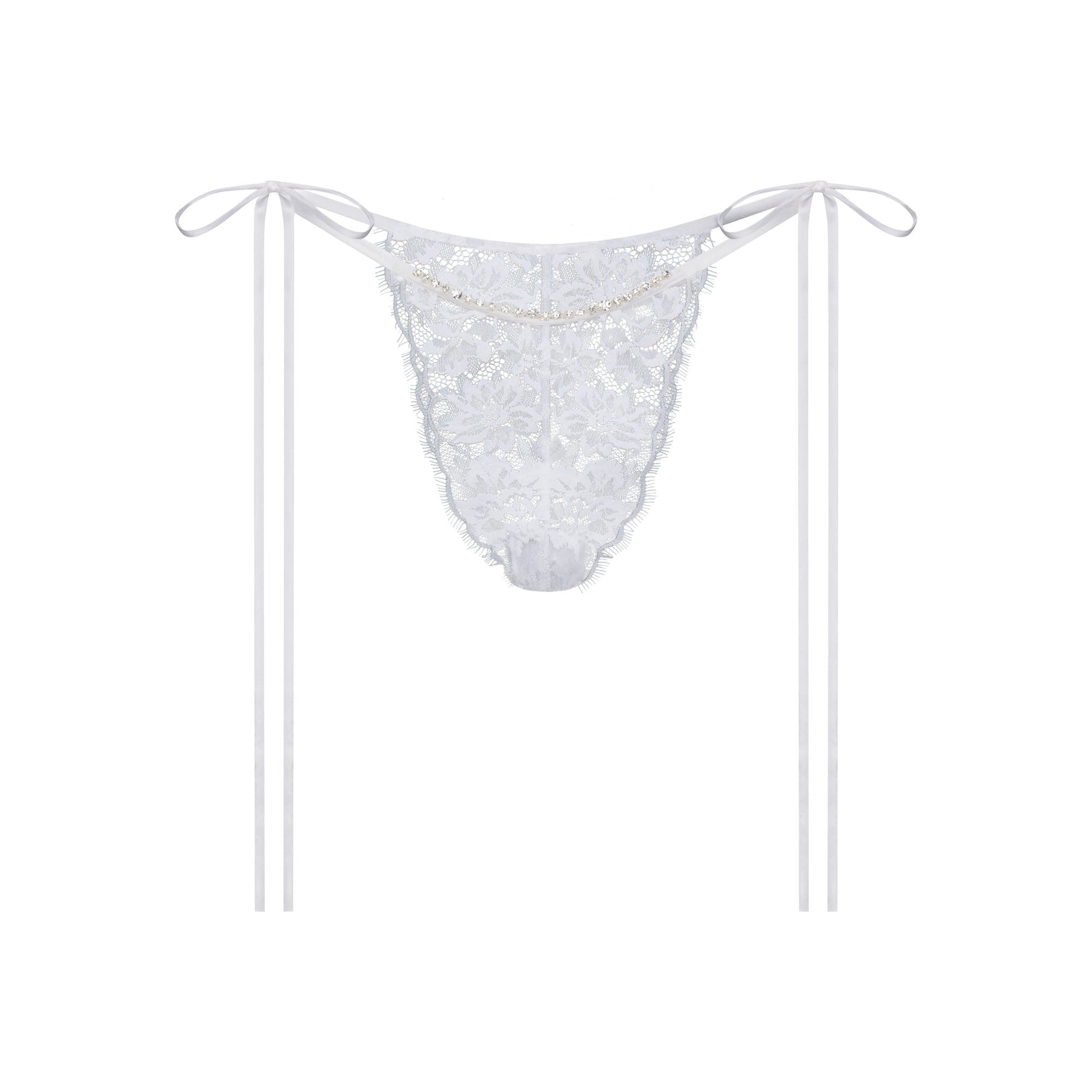 SKIMS LACE TIE SIDE TANGA | SNOW