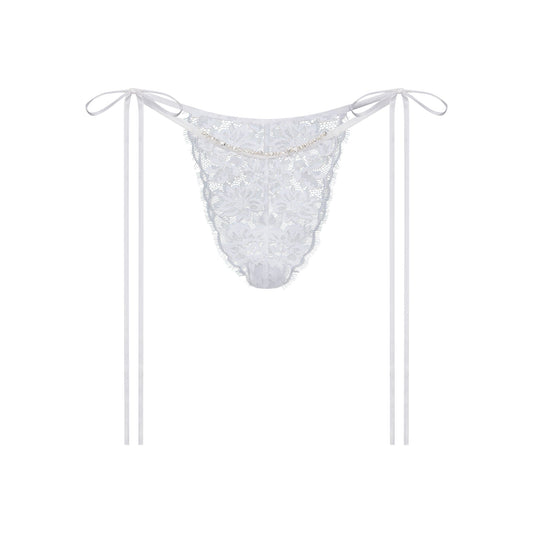 SKIMS LACE TIE SIDE TANGA | SNOW