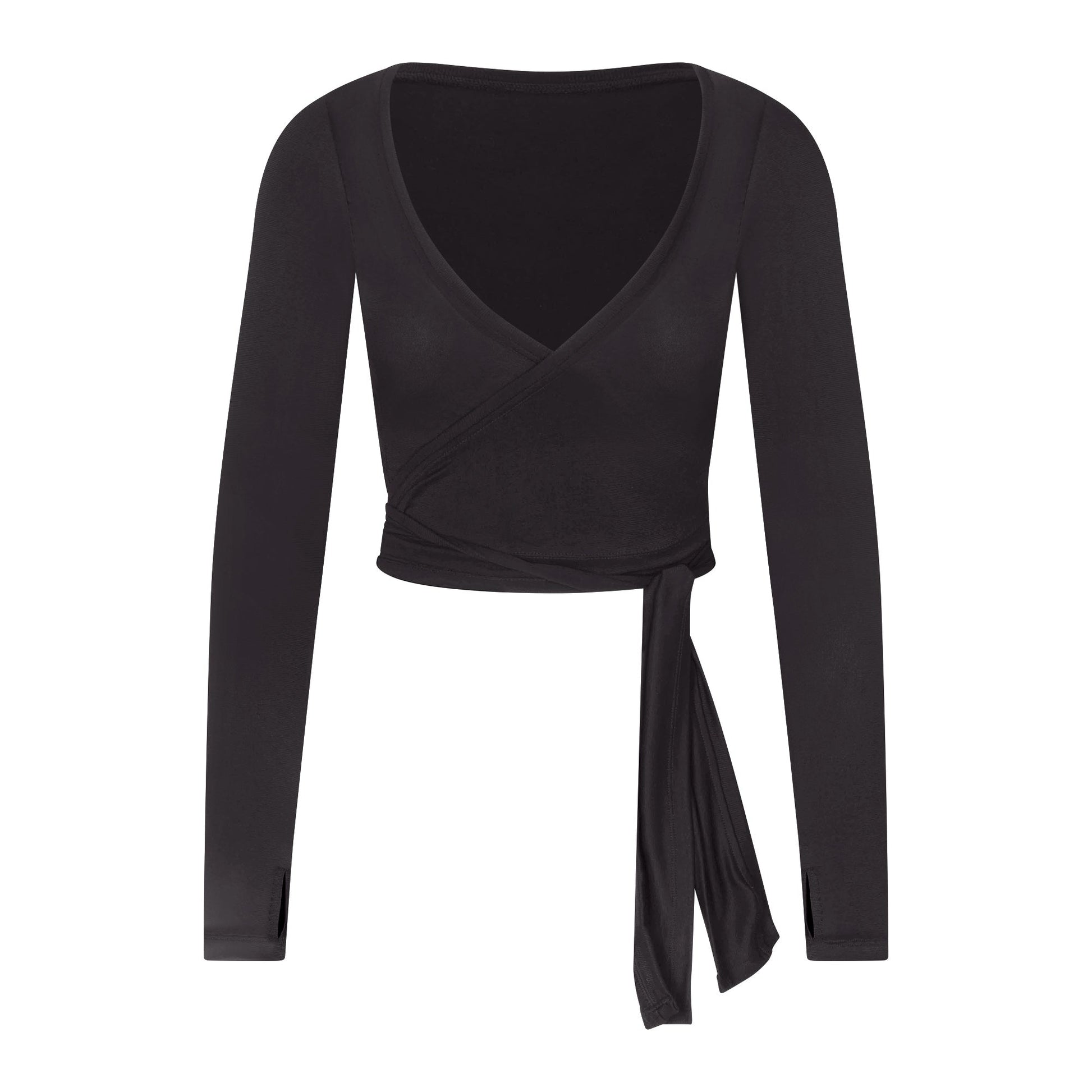 NikeSKIMS STRETCH KNIT WRAP LONG SLEEVE CROPPED TOP | OBSIDIAN