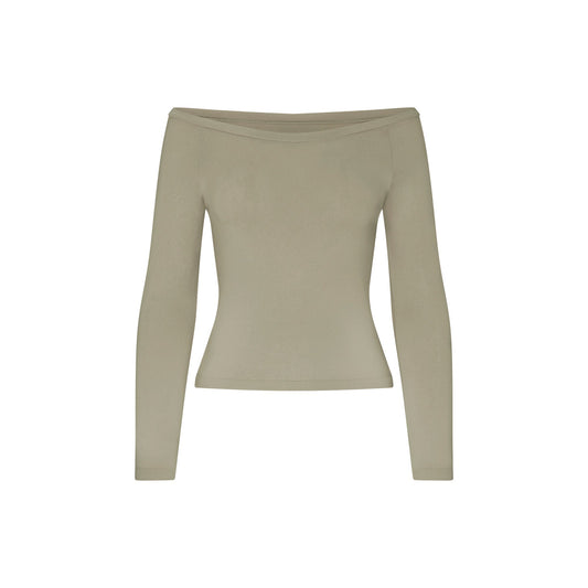 NikeSKIMS STRETCH KNIT LONG SLEEVE BOATNECK TOP | DUNE