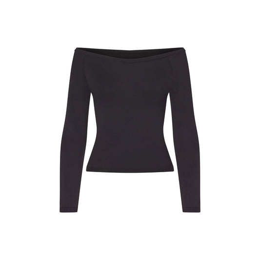 NikeSKIMS STRETCH KNIT LONG SLEEVE BOATNECK TOP | OBSIDIAN