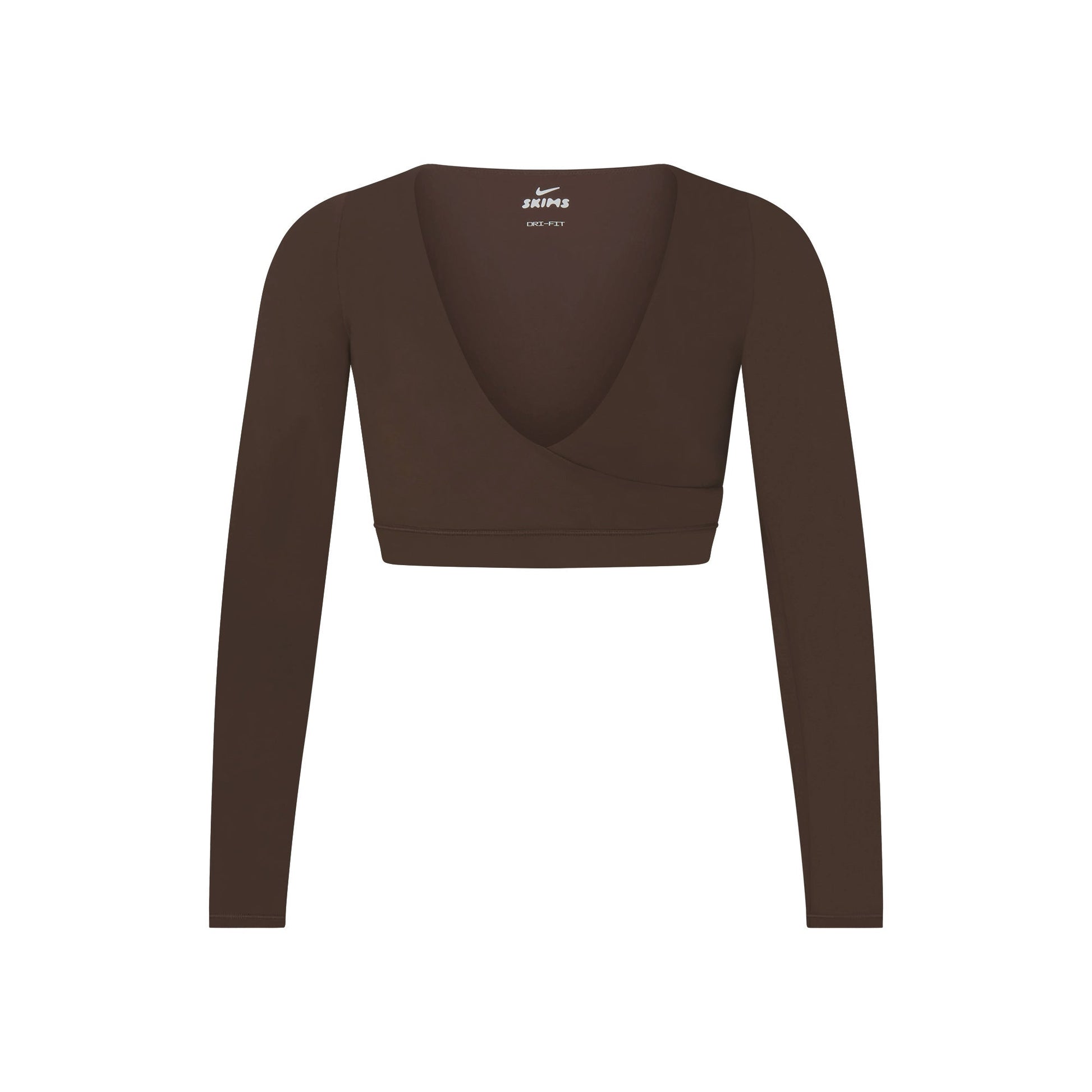 NikeSKIMS MATTE WRAP LONG SLEEVE CROPPED TOP | DARK SEPIA