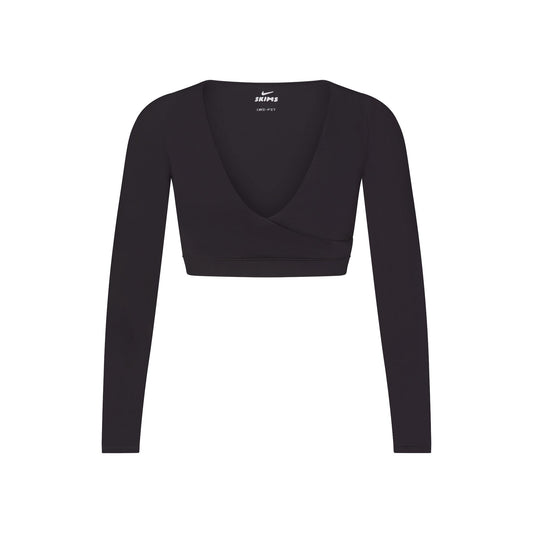 NikeSKIMS MATTE WRAP LONG SLEEVE CROPPED TOP | OBSIDIAN