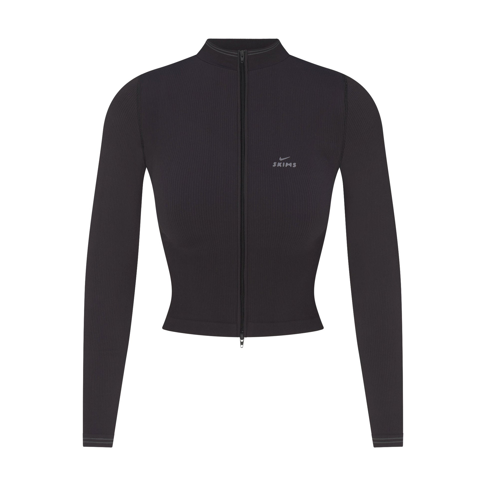 NikeSKIMS RIBBED SEAMLESS ZIP UP CROP JACKET | OBSIDIAN