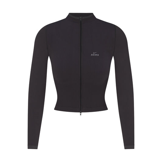 NikeSKIMS RIBBED SEAMLESS ZIP UP CROP JACKET | OBSIDIAN