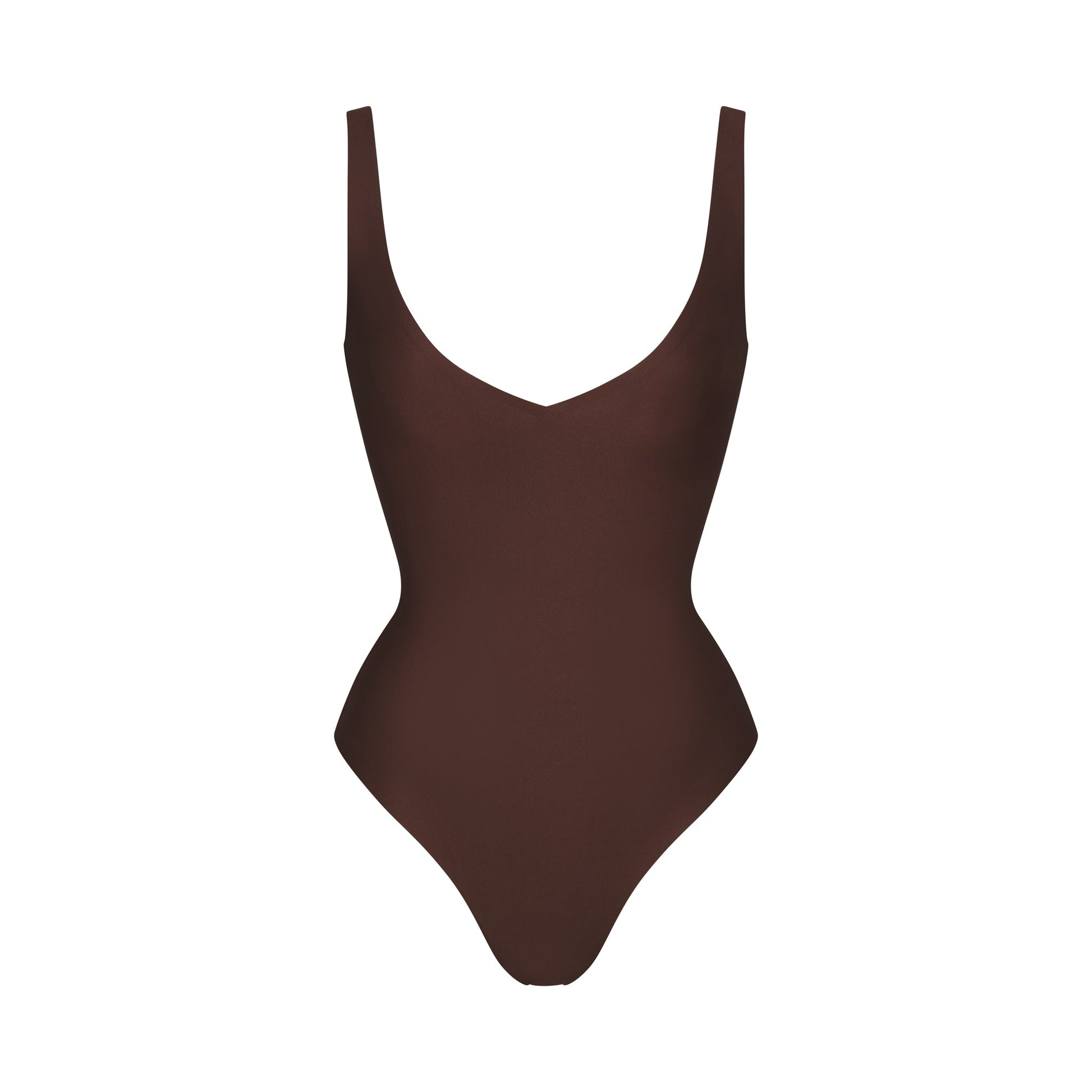 SKIMS BODY UNLINED PLUNGE THONG BODYSUIT | COCOA