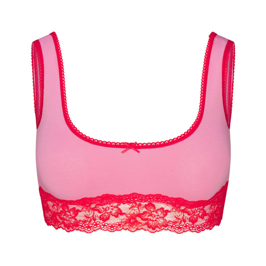 LIGHTWEIGHT COTTON LACE SCOOP BRALETTE | CARNATION CONTRAST