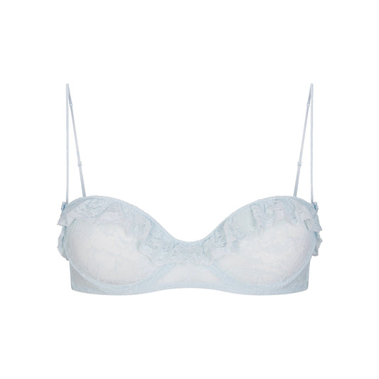 STRETCH LACE RUFFLE UNLINED BRA | POWDER BLUE