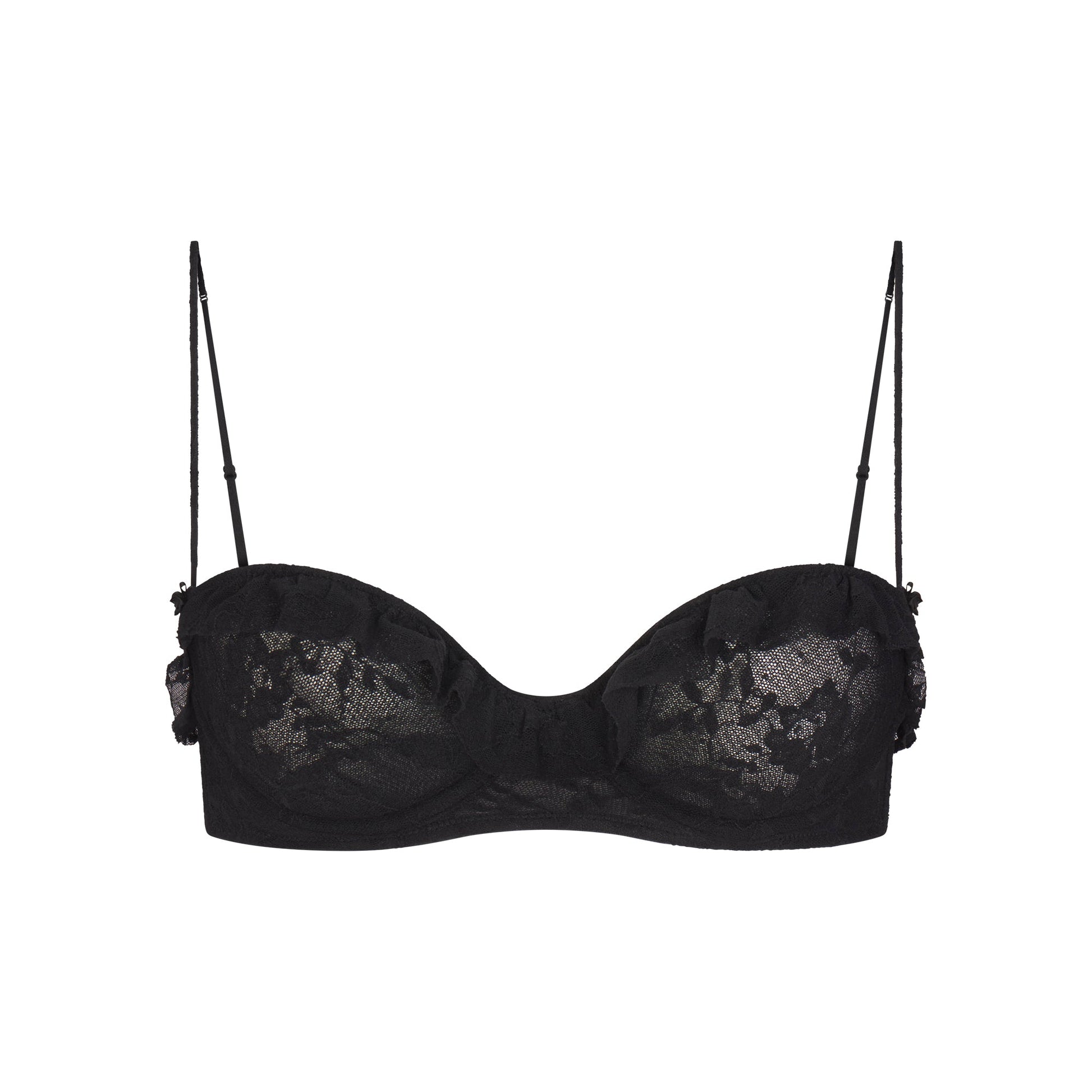 STRETCH LACE RUFFLE UNLINED BRA | SOOT