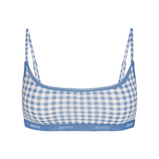 LIGHTWEIGHT COTTON LOGO PICOT SCOOP BRALETTE | ARCTIC GINGHAM