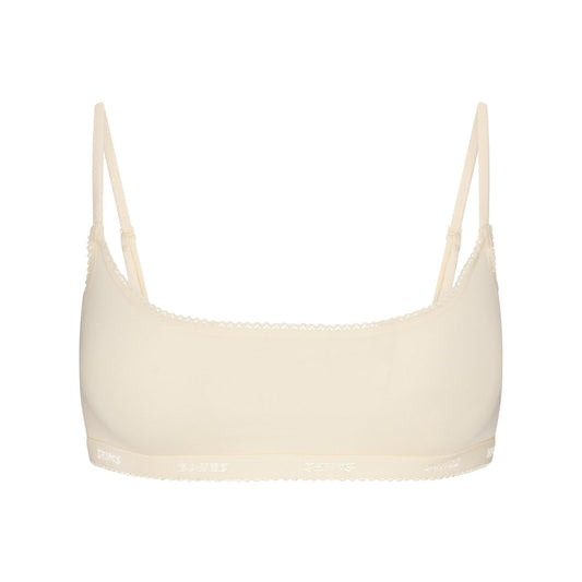 LIGHTWEIGHT COTTON LOGO PICOT SCOOP BRALETTE | BUTTER TONAL