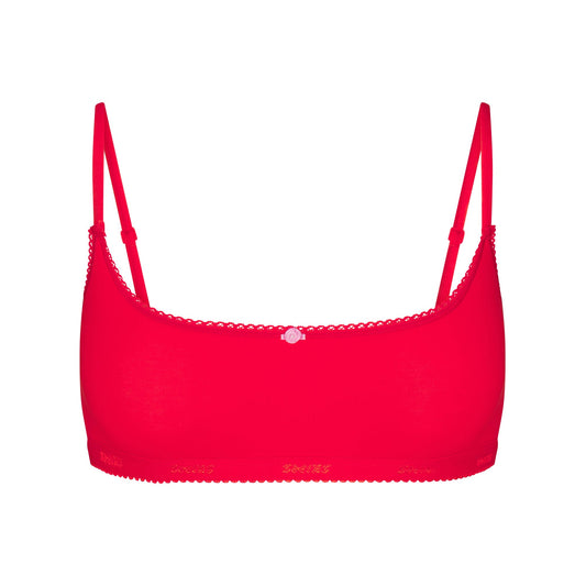LIGHTWEIGHT COTTON LOGO PICOT SCOOP BRALETTE | RUBY TONAL