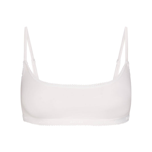 LIGHTWEIGHT COTTON LOGO PICOT SCOOP BRALETTE | SNOW