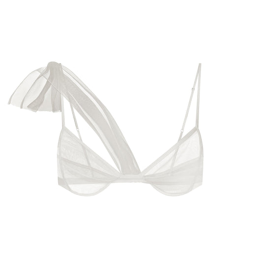 ULTRA FINE MESH DRAPED BRA | IVORY