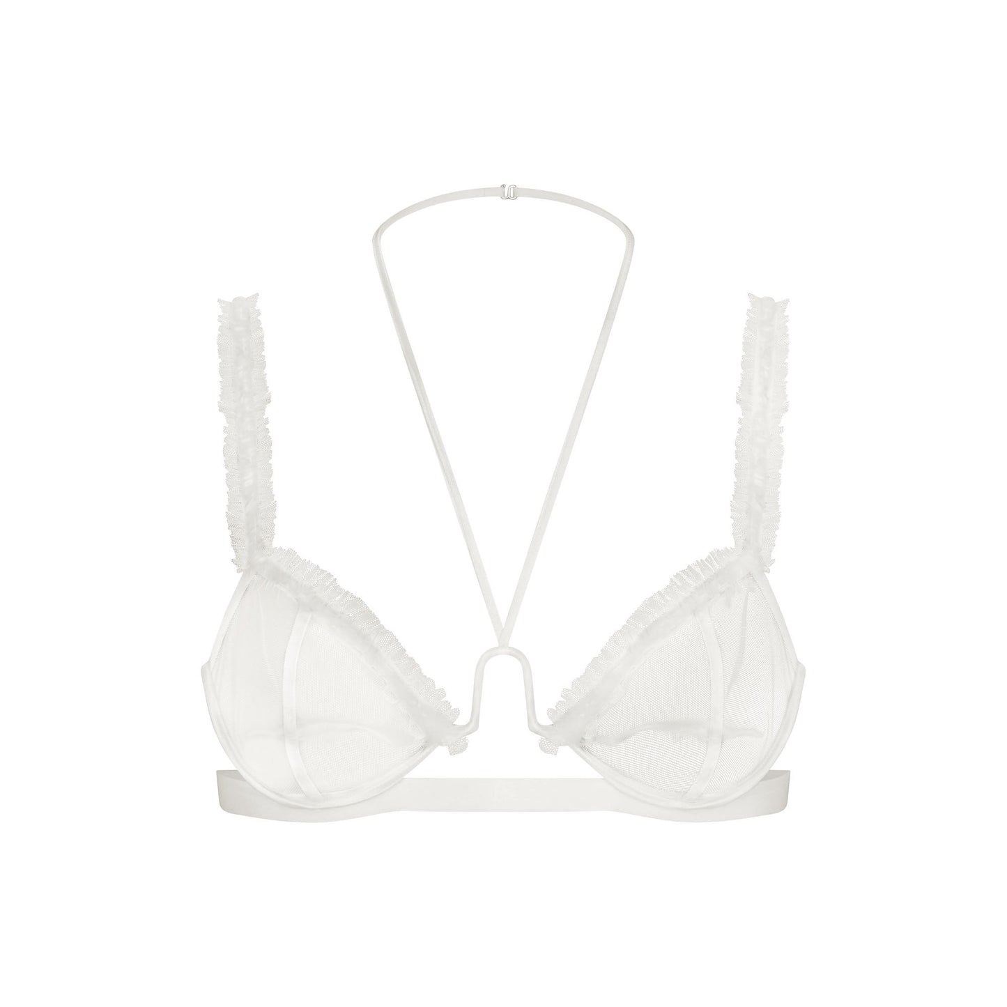 ULTRA FINE MESH RUFFLE BRA | IVORY