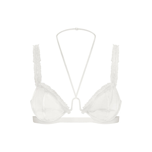 ULTRA FINE MESH RUFFLE BRA | IVORY