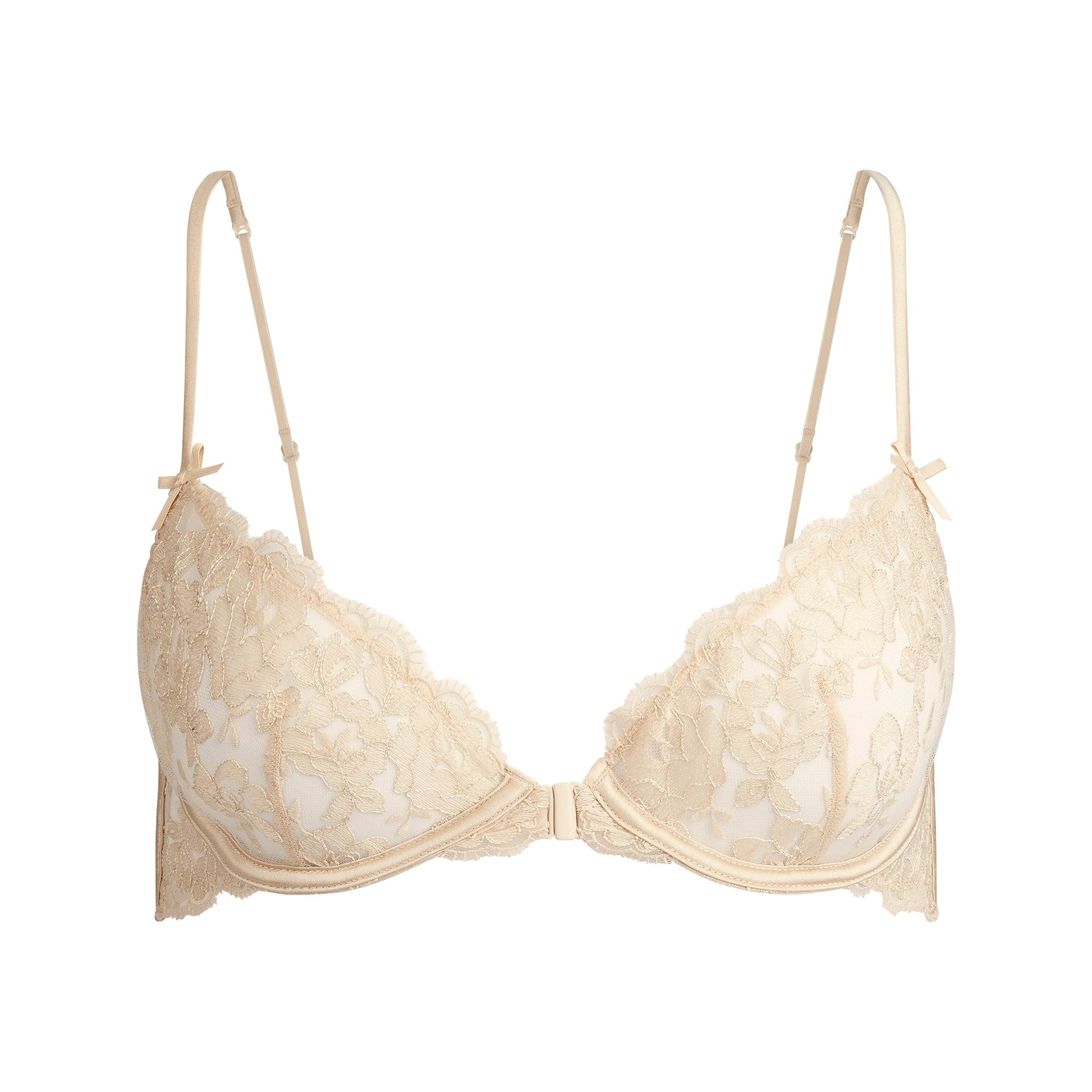 EMBROIDERED LINGERIE FRONT CLOSE UNLINED BRA | CHAMPAGNE