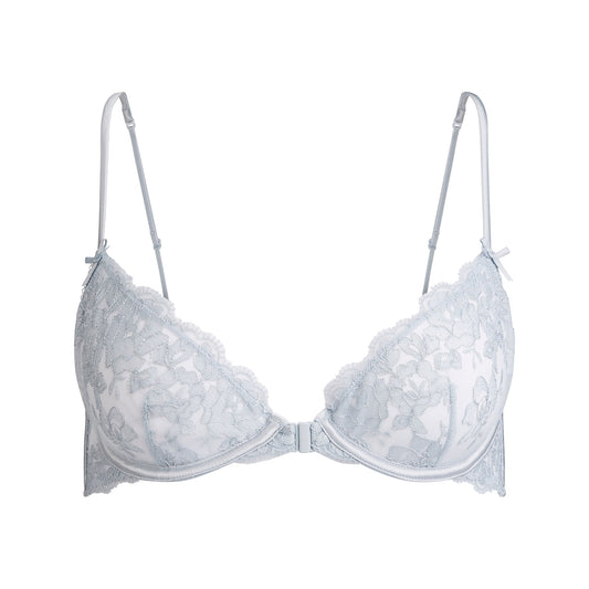 EMBROIDERED LINGERIE FRONT CLOSE UNLINED BRA | PEARL