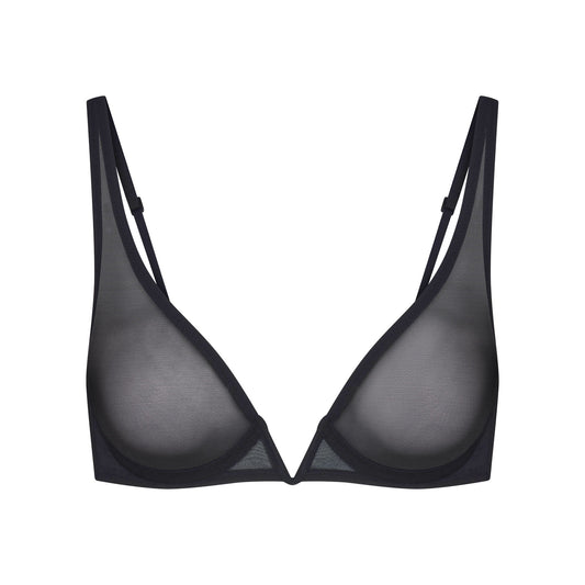 ULTRA FINE MESH DEEP PLUNGE BRA | OBSIDIAN