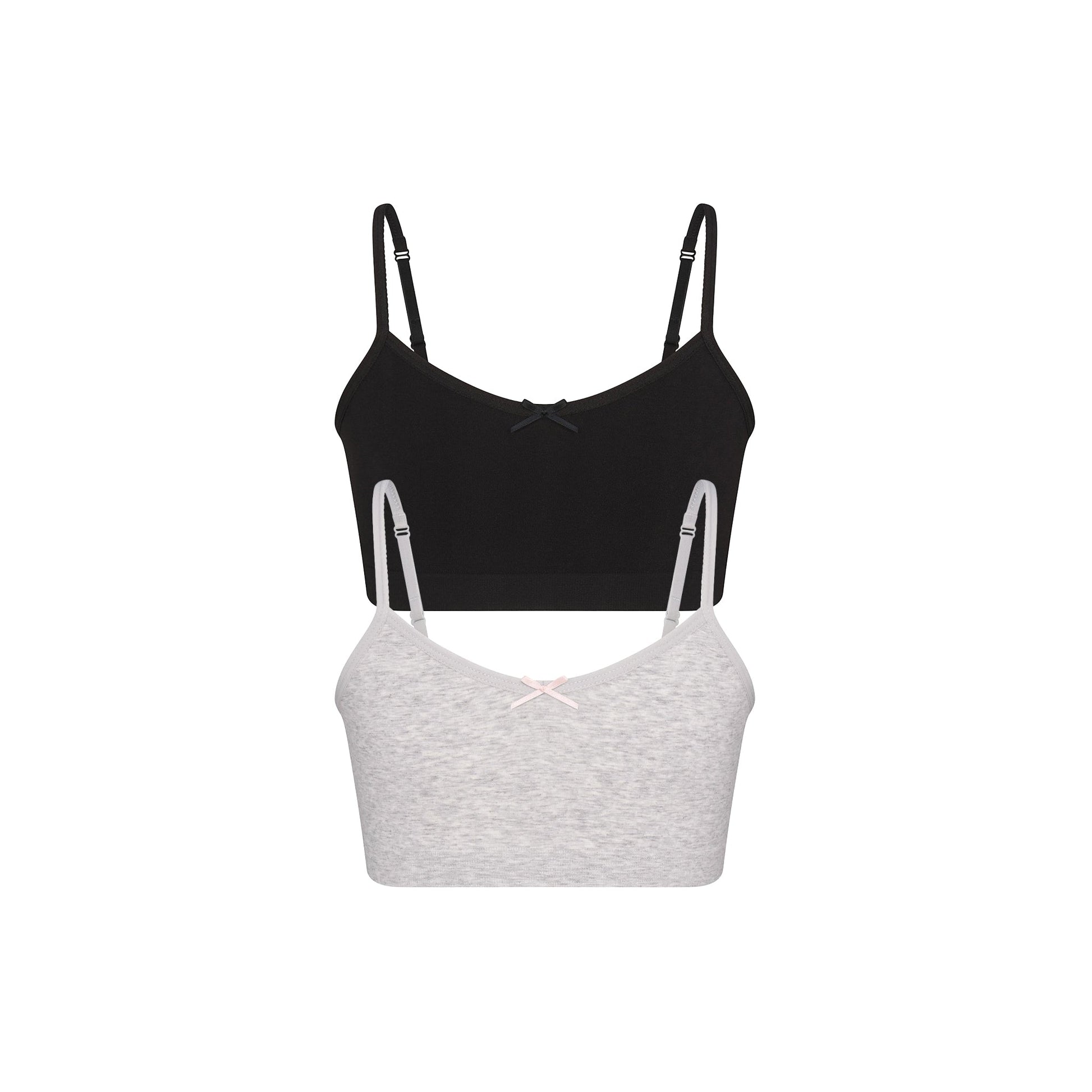 COTTON SEAMLESS JUNIORS BRALETTE 2-PACK | LIGHT HEATHER GREY AND SOOT
