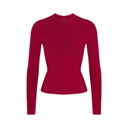 COTTON JERSEY LONG SLEEVE T-SHIRT | BRICK