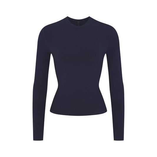COTTON JERSEY LONG SLEEVE T-SHIRT | NAVY