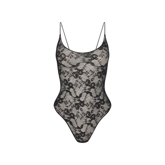 STRETCH LACE SCOOP NECK BODYSUIT | SOOT