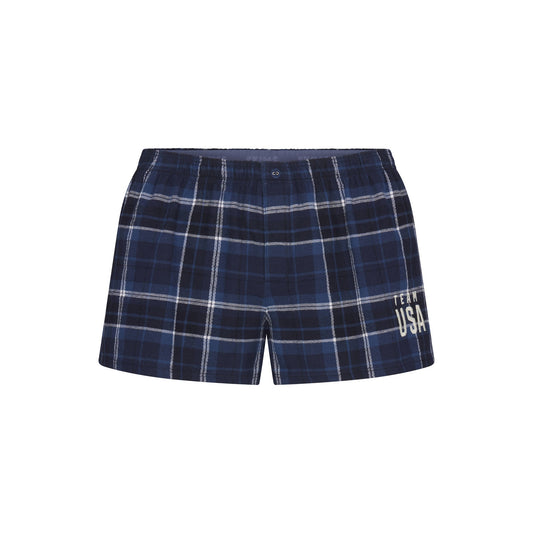 SKIMS FOR TEAM USA FLANNEL SLEEP OLYMPIC SHORT | NAVY PLAID