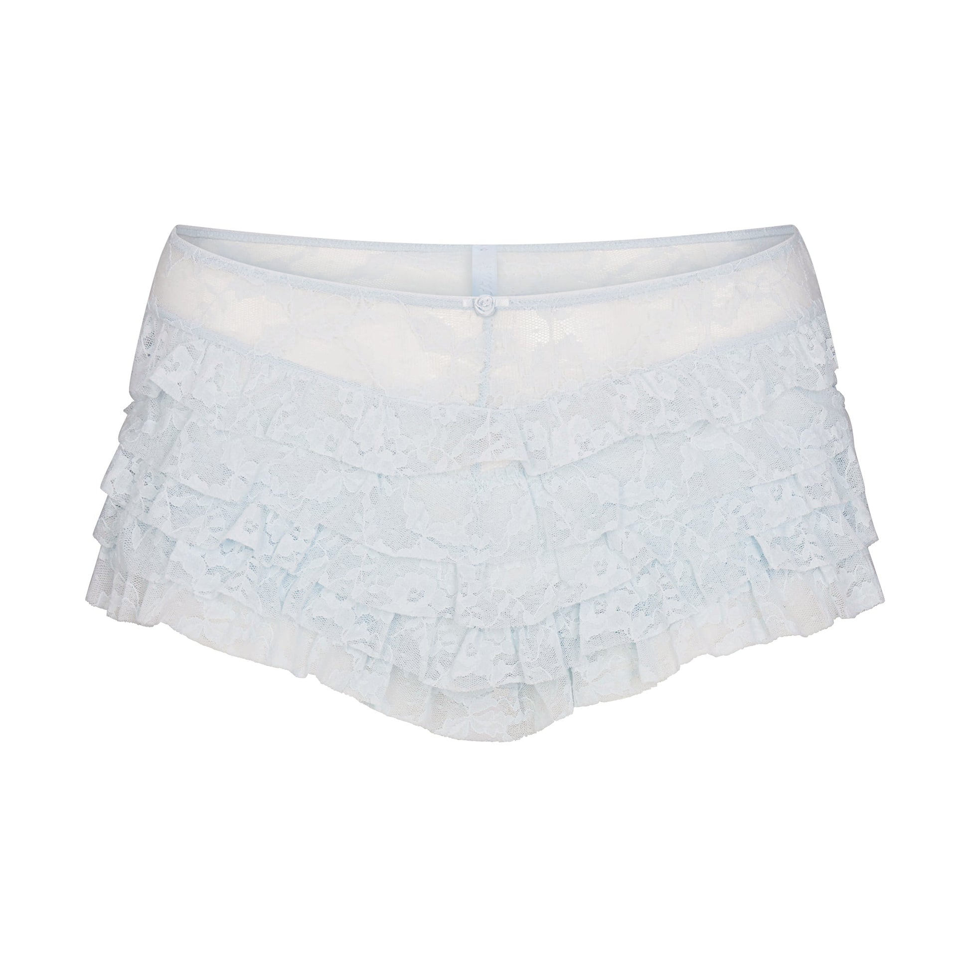 STRETCH LACE RUFFLE SHORT | POWDER BLUE
