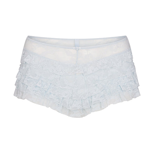 STRETCH LACE RUFFLE SHORT | POWDER BLUE