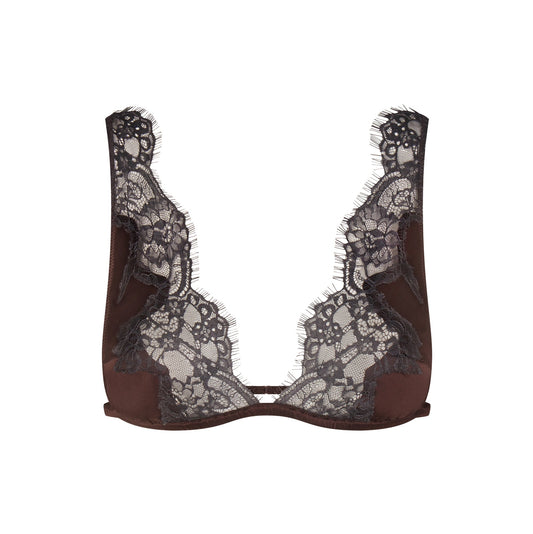 SILK LACE PLUNGE BRALETTE | ESPRESSO CONTRAST