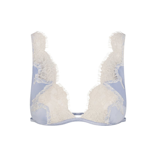 SILK LACE PLUNGE BRALETTE | PERIWINKLE CONTRAST