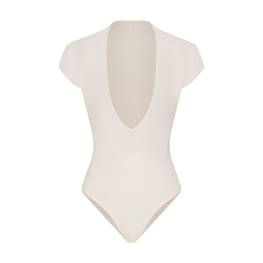 COTTON JERSEY DEEP PLUNGE BODYSUIT | MARBLE