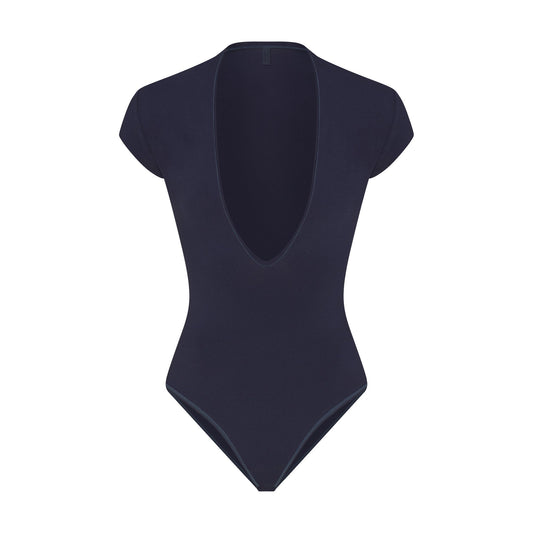 COTTON JERSEY DEEP PLUNGE BODYSUIT | NAVY