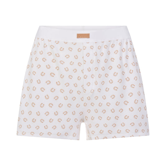 COTTON RIB LOOSE BOXER | OCHRE HORSESHOE PRINT