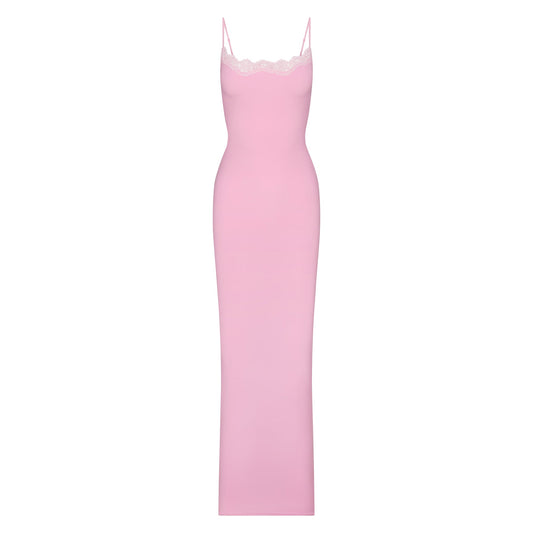 FITS EVERYBODY LACE LONG SLIP DRESS | BUBBLE GUM TONAL
