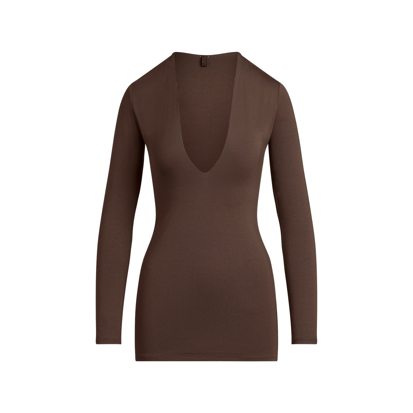 SMOOTH LAYERS DEEP PLUNGE MINI DRESS | ESPRESSO