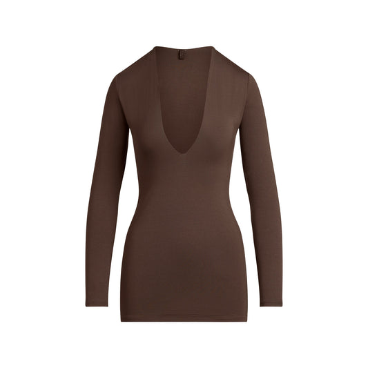 SMOOTH LAYERS DEEP PLUNGE MINI DRESS | ESPRESSO