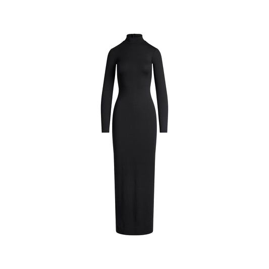 SMOOTH LAYERS TURTLENECK LONG DRESS | OBSIDIAN